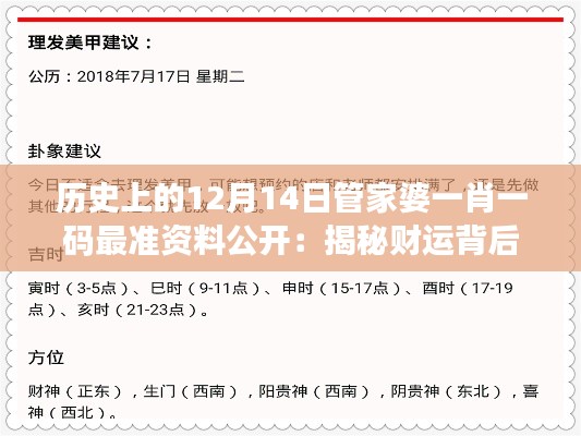历史上的12月14日管家婆一肖一码最准资料公开:揭秘财运背后的天机