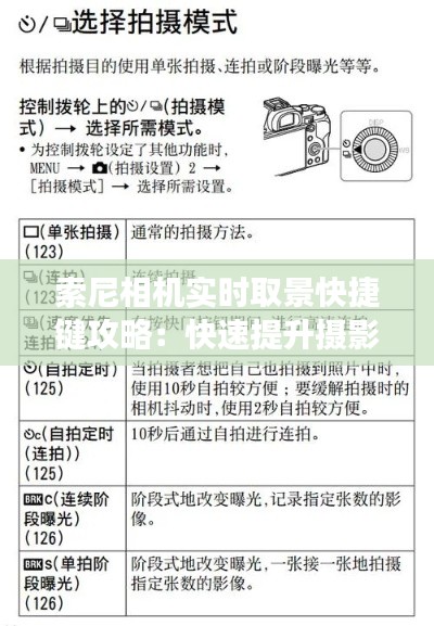 索尼相机实时取景快捷键攻略:快速提升摄影效率